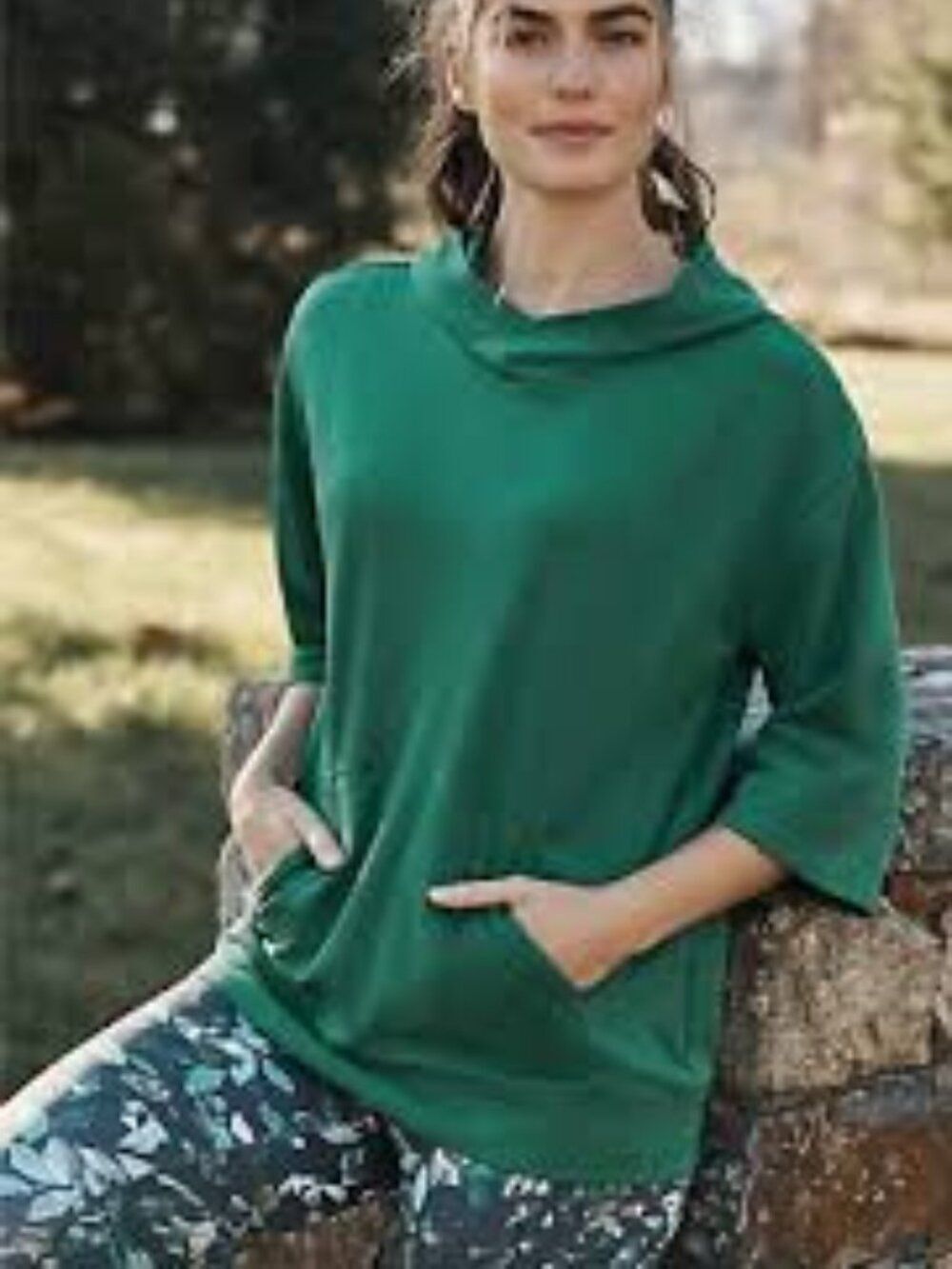 J. Jill Fit Green Cotton-Blend Oversized Short Sleeve Hooded Sweatshirt Size XLP